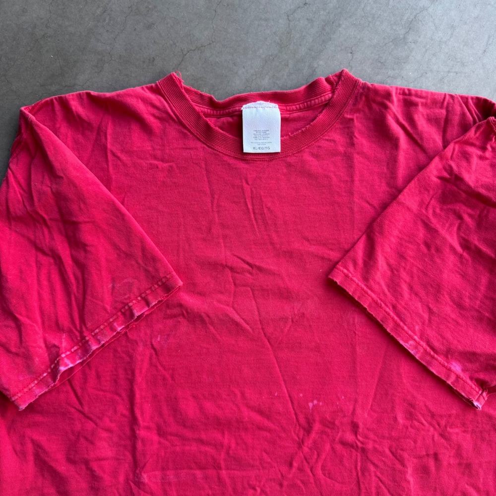 Vintage Red Blank T-Shirt 100% Cotton Boxy Fit Crew Neck Distressed XL